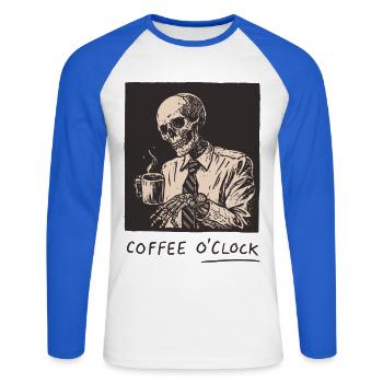 Heure du café - T-shirt baseball manches longues Homme - blanc/bleu royal - Devant - Nik (191cm)