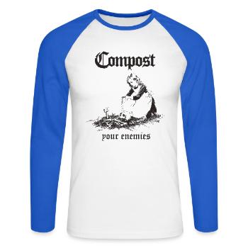 Compost - Unisex Baseballshirt langarm - Weiß/Royalblau - Vorne - Nik (191cm)