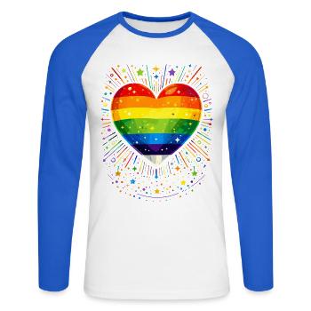 Rainbow Heart for Pride, Love & Diversity - Unisex Long Sleeve Baseball T-Shirt - white/royal blue - Front - Nik (191cm)