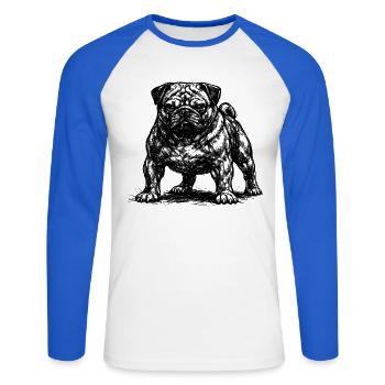Carlin musclé au mauvais œil - T-shirt baseball manches longues Homme - blanc/bleu royal - Devant - Nik (191cm)