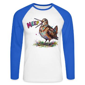 Dessin de bandes dessinées Woodcock Meep Bird Bird coloré - T-shirt baseball manches longues Homme - blanc/bleu royal - Devant - Nik (191cm)