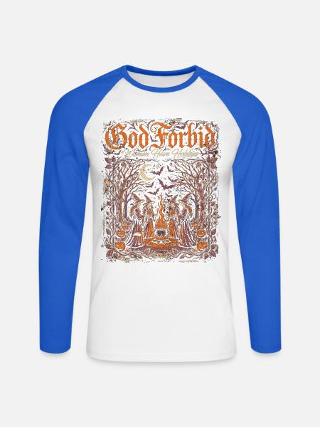 Gott bewahre, Herbsthexen-Lagerfeuer - Unisex Baseballshirt langarm - Weiß/Royalblau
