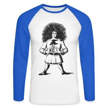 Struwwelpeter au cœur - T-shirt baseball manches longues Homme - blanc/bleu royal - Devant - Nik (191cm)