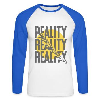 Reality Distortion – Typography Saying - Unisex Long Sleeve Baseball T-Shirt - white/royal blue - Front - Nik (191cm)