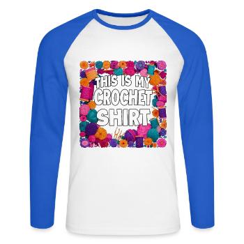 Explosion des couleurs des chemises au crochet - T-shirt baseball manches longues Homme - blanc/bleu royal - Devant - Nik (191cm)
