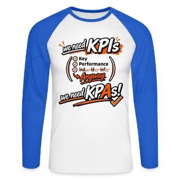 KPI Motivation graphique - T-shirt baseball manches longues Homme - blanc/bleu royal - Devant - Nik (191cm)