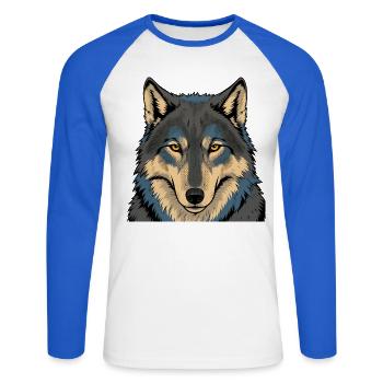 Portrait du Loup de la Lune Azur - T-shirt baseball manches longues Homme - blanc/bleu royal - Devant - Nik (191cm)