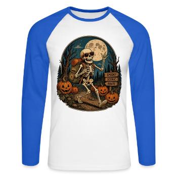Fan rétro rétro d’extérieur vintage de citrouille squelette d’Halloween - T-shirt baseball manches longues Homme - blanc/bleu royal - Devant - Nik (191cm)