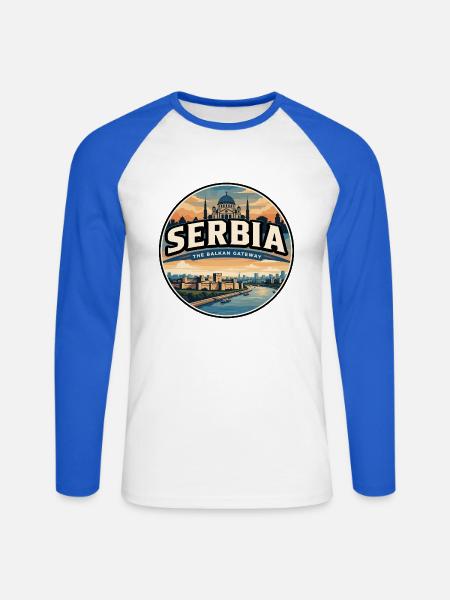 Retro-Serbien Belgrader Festungsabzeichen - Unisex Baseballshirt langarm - Weiß/Royalblau