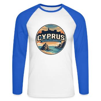 Insigne Rock Rétro de Chypre Aphrodite - T-shirt baseball manches longues Homme - blanc/bleu royal - Devant - Nik (191cm)