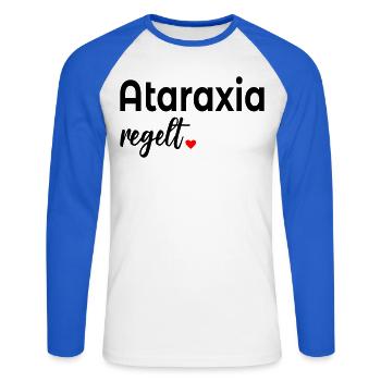 Unerschuetterlichkeit_Ataraxia_Gelassenheit - T-shirt baseball manches longues Homme - blanc/bleu royal - Devant - Nik (191cm)