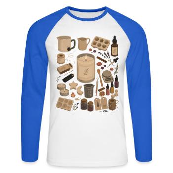 Candle Love | Candle Pouring & DIY - Unisex Long Sleeve Baseball T-Shirt - white/royal blue - Front - Nik (191cm)