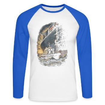 Pilote de port Pilote de port - T-shirt baseball manches longues Homme - blanc/bleu royal - Devant - Nik (191cm)