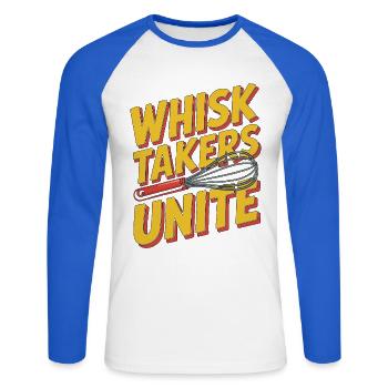 Les foueteurs de chef pâtissier unissent les professionnels de la boulangerie - T-shirt baseball manches longues Homme - blanc/bleu royal - Devant - Nik (191cm)