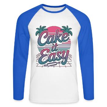 Gâteau de chef pâtissier C’est facile Baking Professional - T-shirt baseball manches longues Homme - blanc/bleu royal - Devant - Nik (191cm)