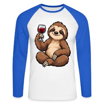 Paresseux détendu avec vin rouge - T-shirt baseball manches longues Homme - blanc/bleu royal - Devant - Nik (191cm)