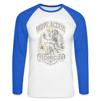 Grimpeurs industriels en hauteur - T-shirt baseball manches longues Homme - blanc/bleu royal - Devant - Nik (191cm)