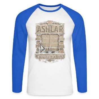 Stonemasonry Stonemasonry Ashlar Perfection - Unisex Long Sleeve Baseball T-Shirt - white/royal blue - Front - Nik (191cm)