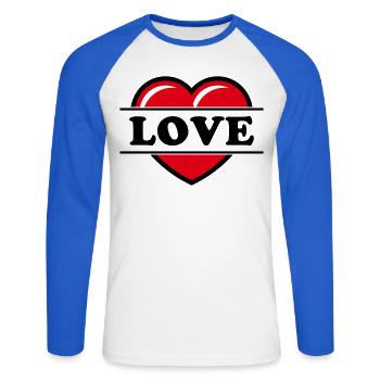 Cœur / Cœur / Amour (Noir 2C) - T-shirt baseball manches longues Homme - blanc/bleu royal - Devant - Nik (191cm)