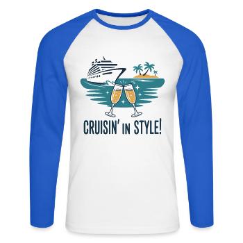 Croisin' in Style – Vacances de croisière de luxe - T-shirt baseball manches longues Homme - blanc/bleu royal - Devant - Nik (191cm)