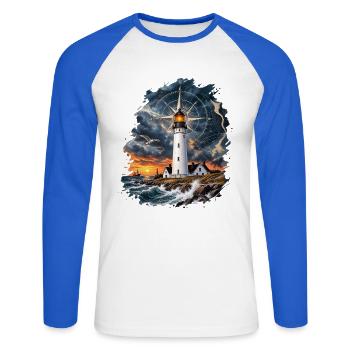 Phare - T-shirt baseball manches longues Homme - blanc/bleu royal - Devant - Nik (191cm)