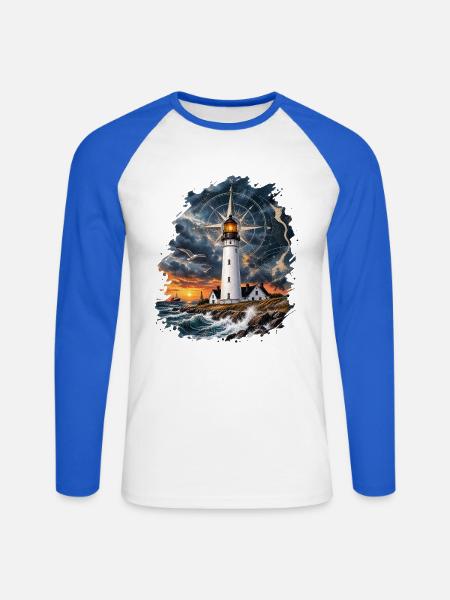 Leuchtturm - Unisex Baseballshirt langarm - Weiß/Royalblau