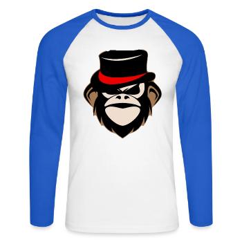 Singe au chapeau haut-de-forme Red Band - T-shirt baseball manches longues Homme - blanc/bleu royal - Devant - Nik (191cm)