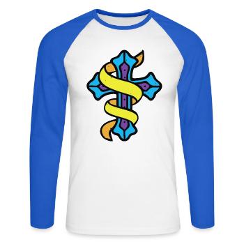 Emblème de la croix rubanée - T-shirt baseball manches longues Homme - blanc/bleu royal - Devant - Nik (191cm)