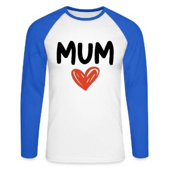 Hand‑Drawn Heart – Love You Mum - Unisex Long Sleeve Baseball T-Shirt - white/royal blue - Front - Nik (191cm)
