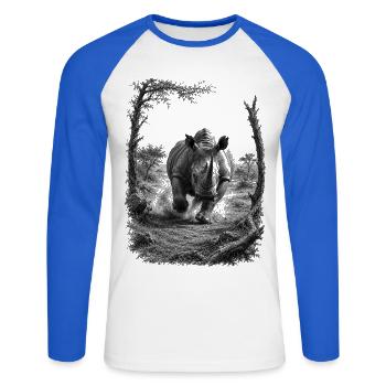 Le rhinocéros sauvage dans la nature dans le style du dessin artistique - T-shirt baseball manches longues Homme - blanc/bleu royal - Devant - Nik (191cm)