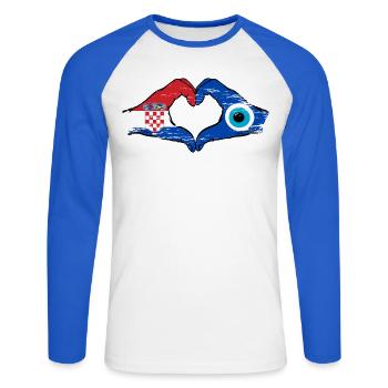 Drapeau Croatie Nazar en forme de cœur utilisé - T-shirt baseball manches longues Homme - blanc/bleu royal - Devant - Nik (191cm)