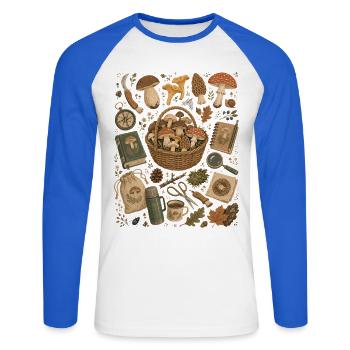 Chasse aux champignons | Cueillette de champignons & mycologie - T-shirt baseball manches longues Homme - blanc/bleu royal - Devant - Nik (191cm)