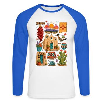 Santa Fe, Nouveau-Mexique | Désert & Sud-Ouest - T-shirt baseball manches longues Homme - blanc/bleu royal - Devant - Nik (191cm)