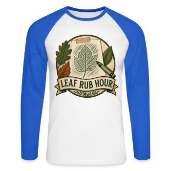 HEURE DE L’ÉRODAGE DES FEUILLES - T-shirt baseball manches longues Homme - blanc/bleu royal - Devant - Nik (191cm)