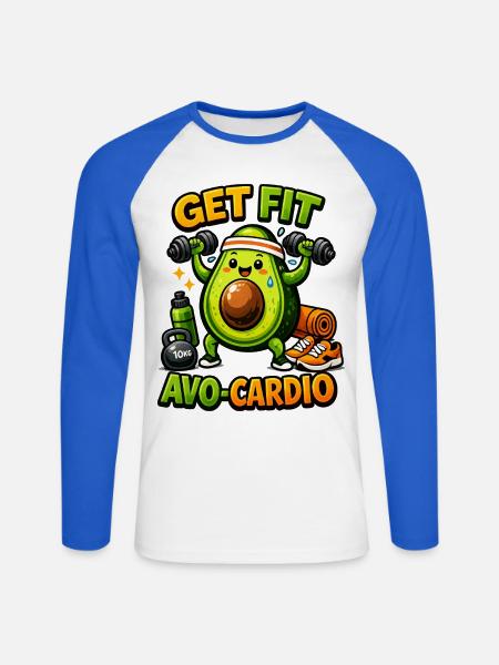 AVO-CARDIO – Avocado in Training - Unisex Baseballshirt langarm - Weiß/Royalblau