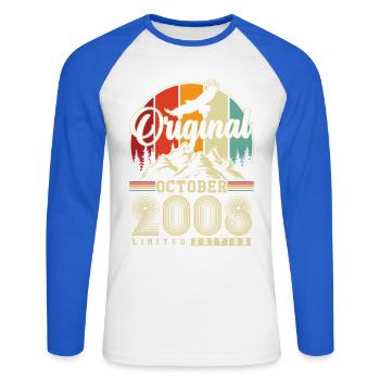 Original octobre 2008 – 18e anniversaire Millésime - T-shirt baseball manches longues Homme - blanc/bleu royal - Devant - Nik (191cm)