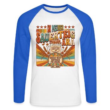 In meiner Sauerteig-Ära Starter nicht verfügbar - Unisex Baseballshirt langarm - Weiß/Royalblau - Vorne - Nik (191cm)