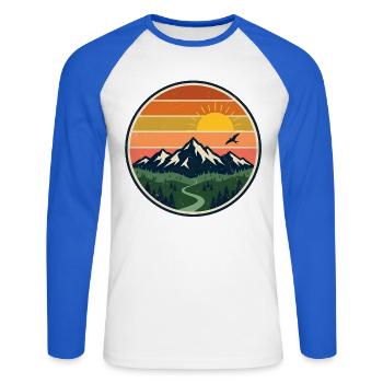 Coucher de soleil sur les montagnes et coucher de soleil rétro des Alpes - T-shirt baseball manches longues Homme - blanc/bleu royal - Devant - Nik (191cm)