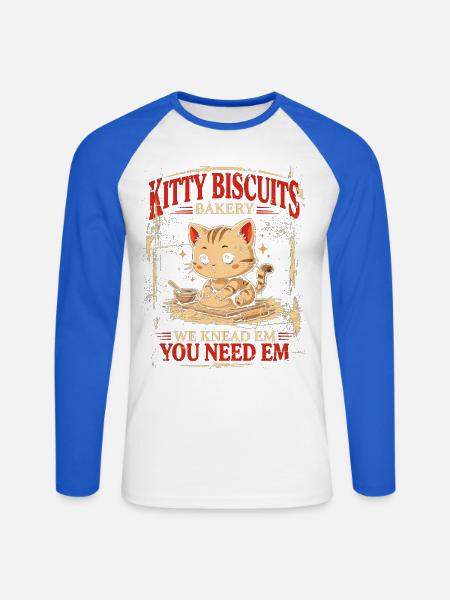 Kitty Biscuits Bäckerei: Wir kneten sie - Unisex Baseballshirt langarm - Weiß/Royalblau