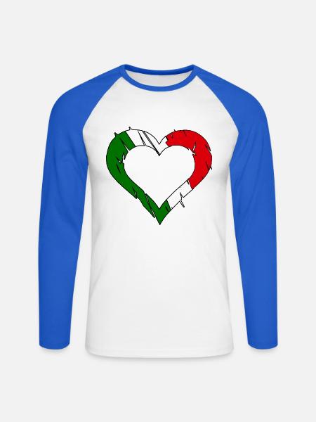 Italienflaggenherz zerkratzt - Unisex Baseballshirt langarm - Weiß/Royalblau