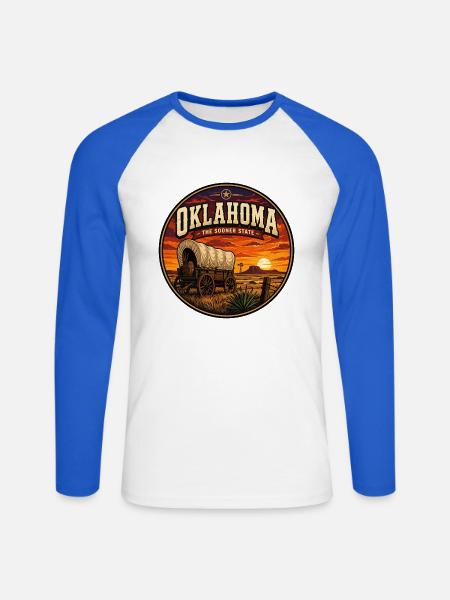 Oklahoma Sooner State Retro Abdeckungswagen-Abzeichen - Unisex Baseballshirt langarm - Weiß/Royalblau