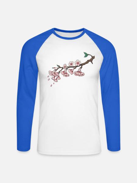 Kirschblüte - Unisex Baseballshirt langarm - Weiß/Royalblau