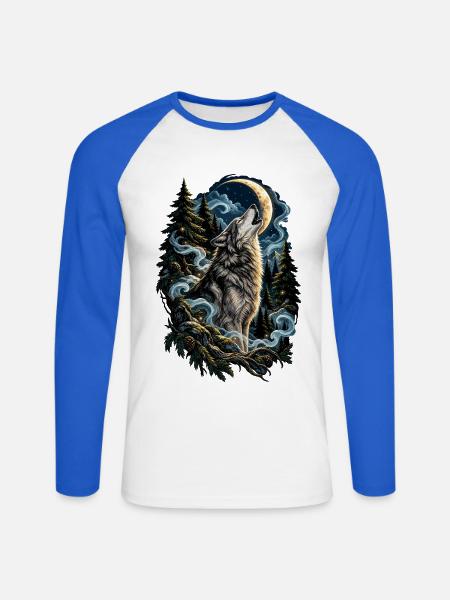Wolfsmond im Wald - Unisex Baseballshirt langarm - Weiß/Royalblau