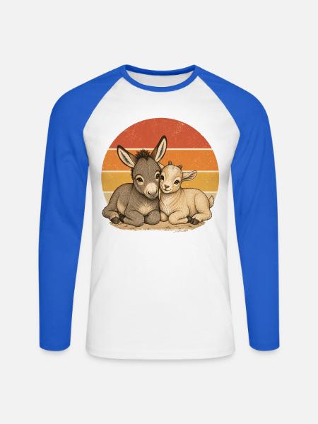 Esel und Ziege - Unisex Baseballshirt langarm - Weiß/Royalblau