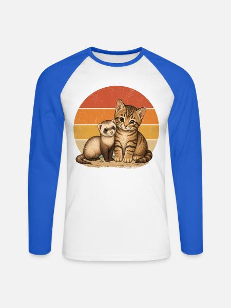 Katze und Frettchen - Unisex Baseballshirt langarm - Weiß/Royalblau