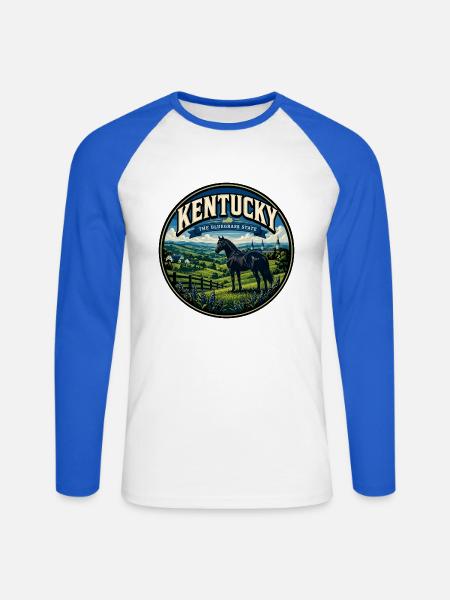 Kentucky Bluegrass State Retro Pferdeabzeichen - Unisex Baseballshirt langarm - Weiß/Royalblau