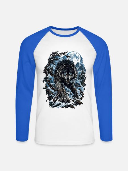 Mondwolf Kettenjäger - Unisex Baseballshirt langarm - Weiß/Royalblau