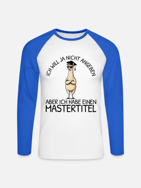 Mastertitel Lama mit Abschluss Studium - Unisex Baseballshirt langarm - Weiß/Royalblau