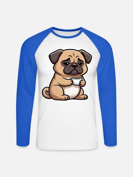 Mops Möpse Mopsbesitzer Mopsliebhaber Mopshalter - Unisex Baseballshirt langarm - Weiß/Royalblau