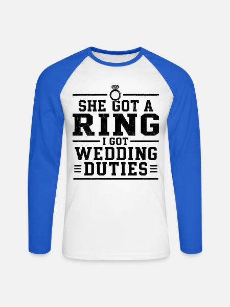 Humor-Ehering und Bräutigam-Aufgaben - Unisex Baseballshirt langarm - Weiß/Royalblau